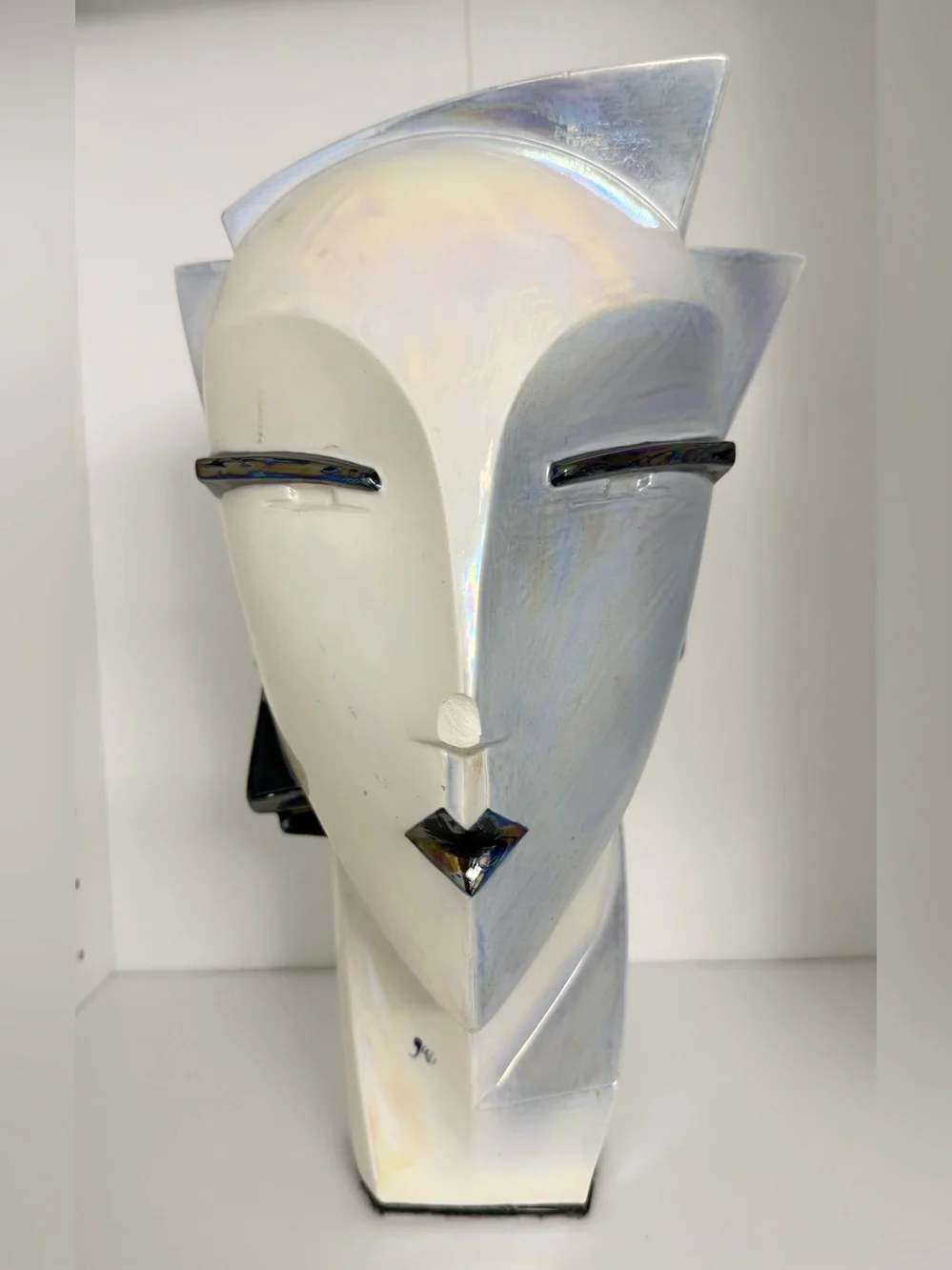 Vintage RARE Lindsey B. Balkweill Iridescent Black White Ceramic Bust Sculpture
